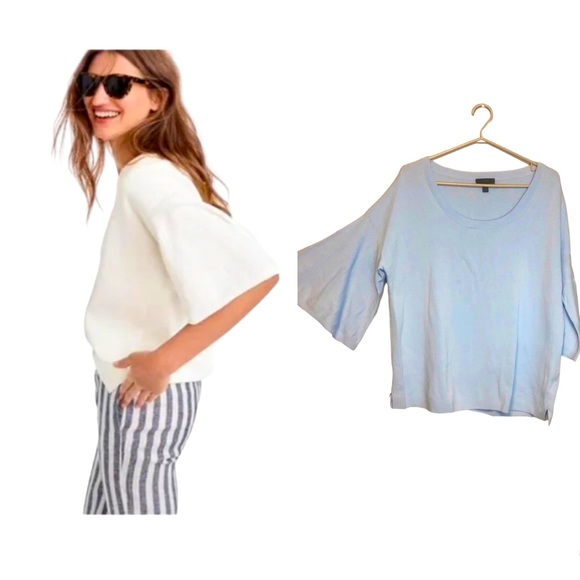 J. Crew Sweaters - 12. J. Crew Dramatic Sleeve Sweater Light Blue 100% Cotton, size XL